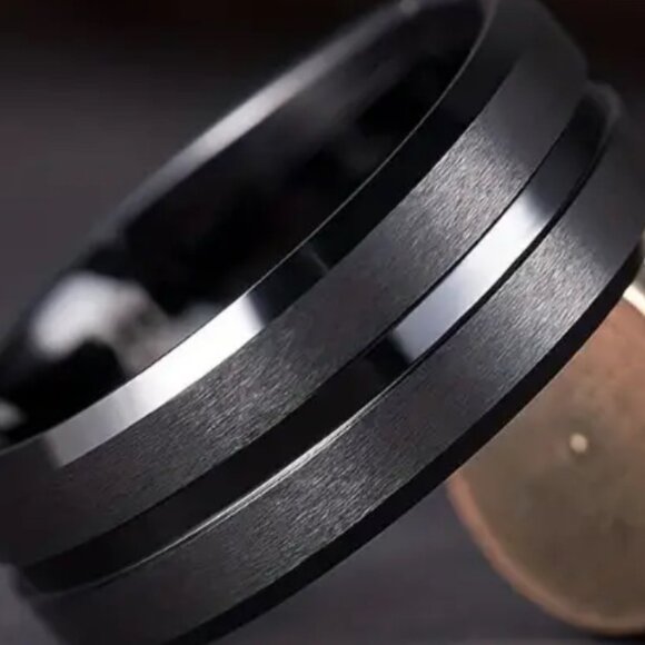 UNISEX BLACK ANNIVERSARY/WEDDING BAND RING - Picture 2 of 2